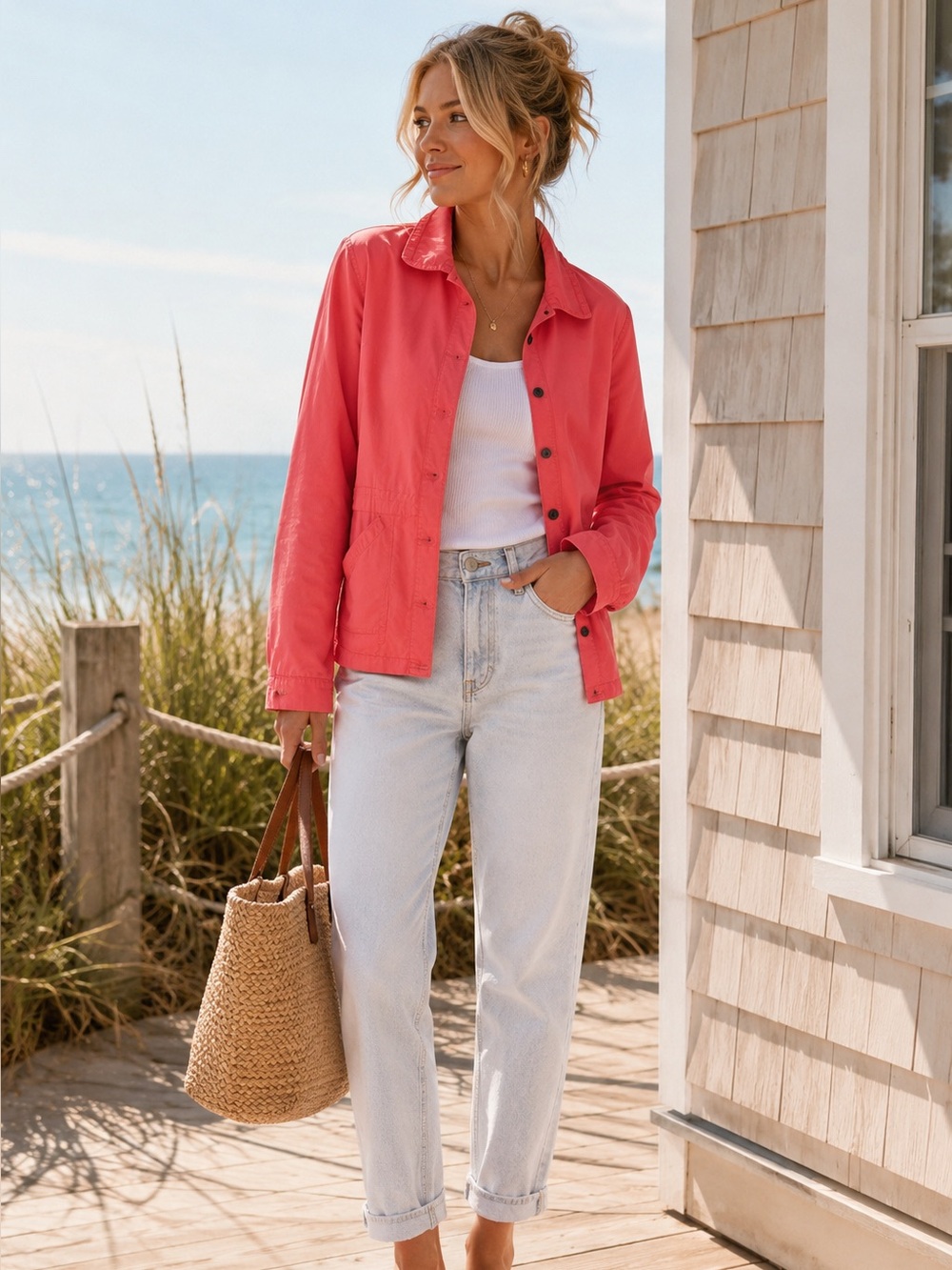 Compliments 100% Cotton Coral Jacket – Size 18 – Ruffle Collar